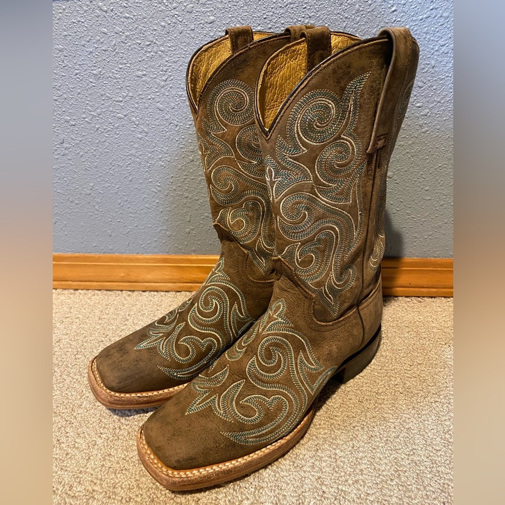 Cowboy Costume Boots Brown Teal 7.5 Very Used Condition, Need Repairs